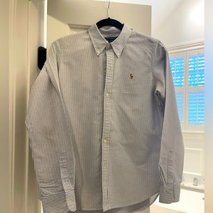 Ralph Lauren Blue and White Striped Button Down Shirt